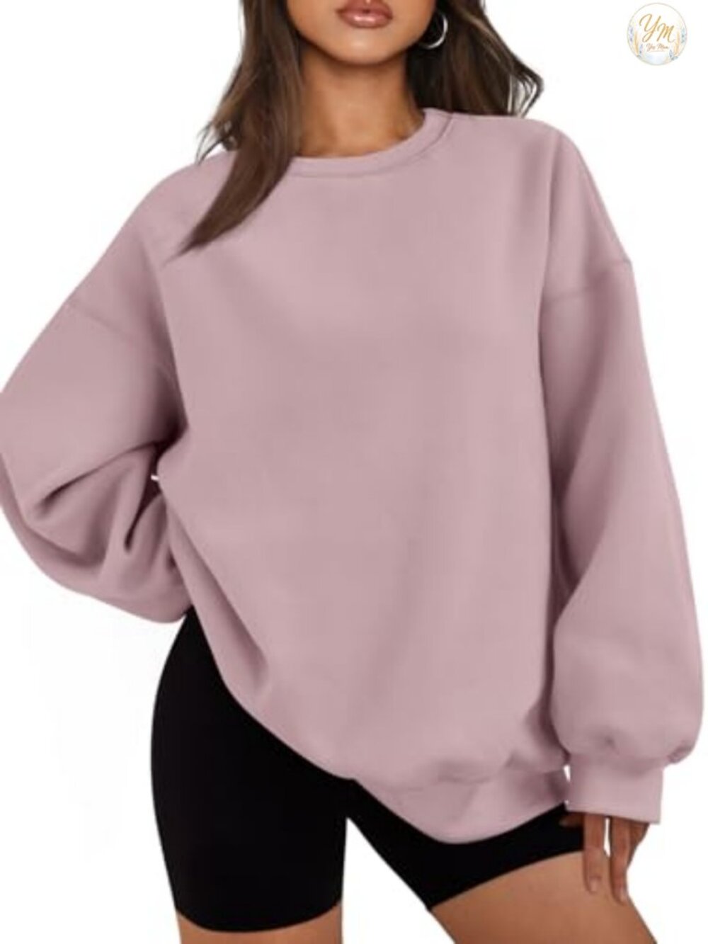 Womens Oversized Cotton Blend Crewneck Fleece Lined Sweatshirt Casual